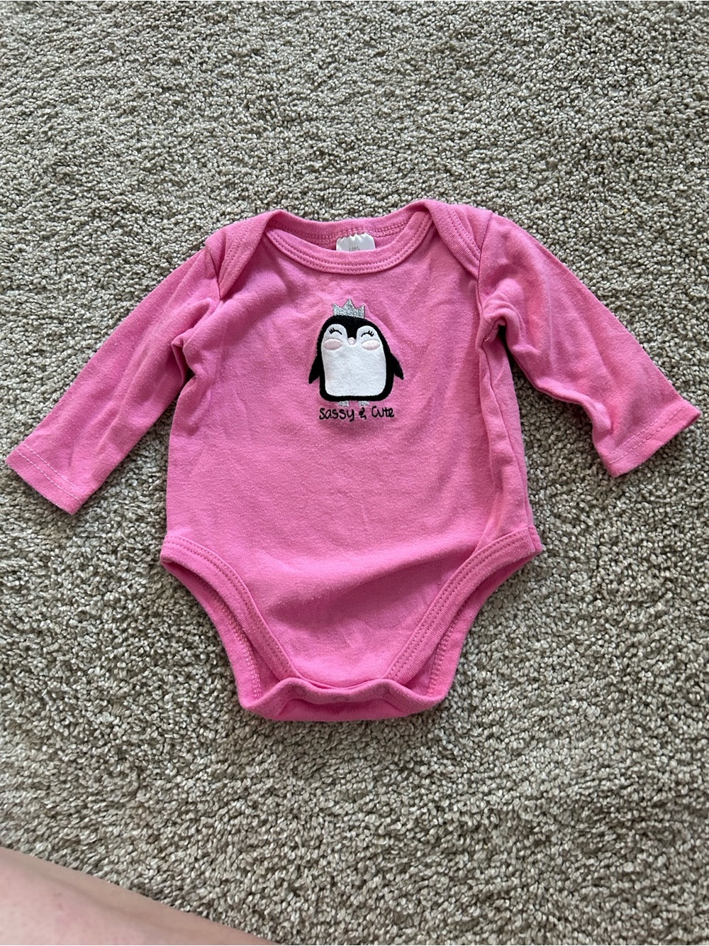 Little Beginnings 0-3 Month Pink Penguin Long Sleeve Onesie Sassy Cute